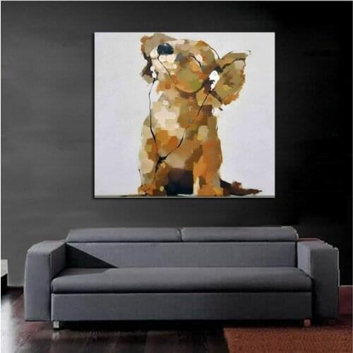 Quardro Listening Dog Large Abstract Cartoon Oil Painting Canvas Paintings Wall Decoration For Baby Room Wall Art Home Decor