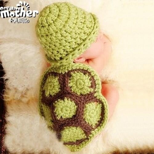 Newborn Props Crochet Turtle Cute Infant Baby Kids Hat Bonnet Costume Kids Clothing Accessories for Baby Girl Boy Photography