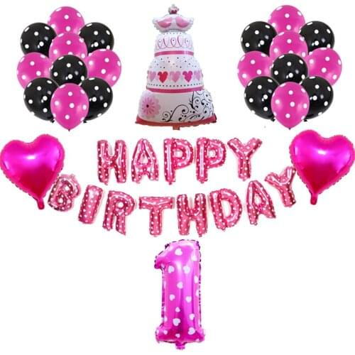 Pink 1 Year Birthday First Birthday Baby Shower Decorations Baby Party Set Birthday Party Decorations Kids Girl Cake Balloon