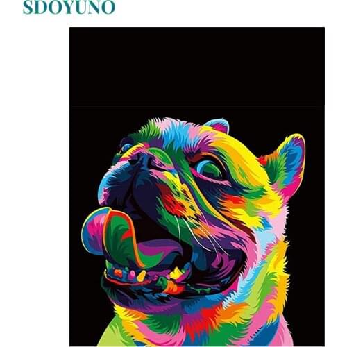 SDOYUNO DIY Oil Painting By Numbers Kits 60x75cm Colourful Dogs Coloring By Numbers On Canvas Frame Animals Hand Painting Decor