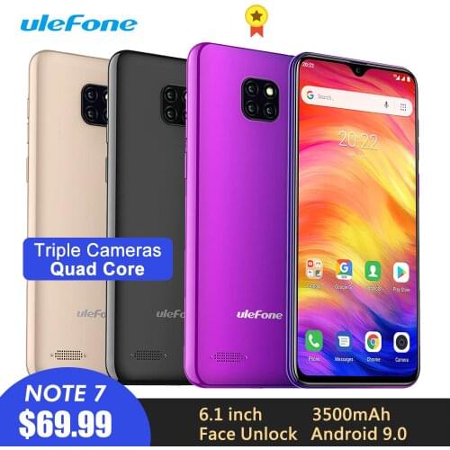 Ulefone Note 7 Mobile Phone Android 9.0 3500mAh 19.2:9 Quad Core 6.1inch Waterdrop Screen 16GB ROM Dual SIM WCDMA Smartphone