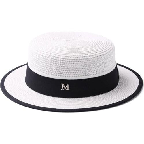 Flat Top Straw Hat Spring Summer Men and Women Trip Caps Leisure Beach Sun Hats M Letter Breathable Fashion Flower Beach Hat