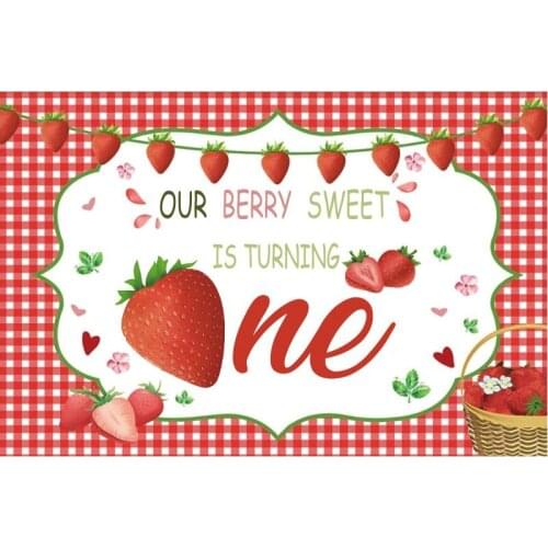 Sweet Strawberry Birthday Backdrop Party Room Decor Photo Booth Studio Prop