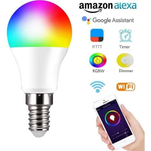 Cellphone WiFi Voice Control RGB Energy Saving Dimming LED Bulb Multicolor Smart Light Bulbs 6W E14 Work With Alexa Google Home