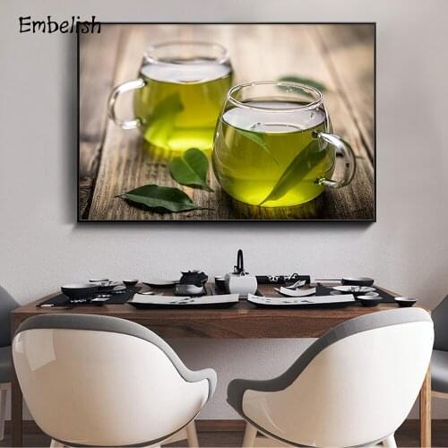 Embelish 1 Pieces Two Cups Of Green Tea Kitchen Decor Wall Posters For Living Room Modern Home Decor HD Canvas Painting Pictures