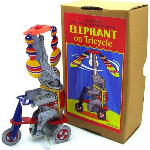 Vintage Elephant on Tricycle Clockwork Wind Up Tin Toy Collectables Classic Toys for Kids Creative Birthday Gift Decoration