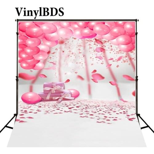 VinylBDS 5x6.5ft Photography Backdrops Pink Balloon Petal Newborn background photo Flower Gift White Floor Background for Studio