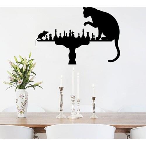 Funny Wall Sticker Cat And Mouse Play Chess Creative Home Decor Wall Decals For Living Room Children Kids Room Decoration
