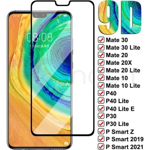 9D Full Tempered Glass For Huawei Mate 30 20 10 Lite 20X P30 P40 Lite Screen Protector P Smart Z S 2019 2021 Glass Film Case