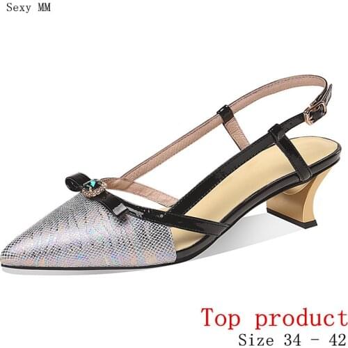 Women Low Med Heels Pumps Med Heel Shoes Woman Party Shoes Kitten Heels Genuine Leather Small Plus Size 34 -40 41 42