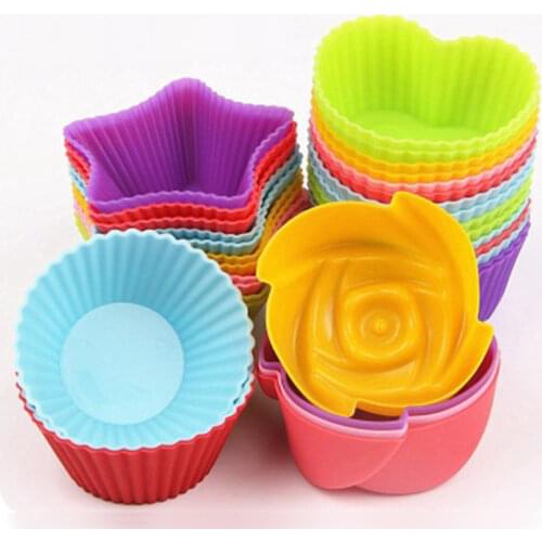 10 Pcs Kitchen Accessories Bakeware Dining 7cm Silicone Muffin Cup Round Heart-shaped Baking Cup Cake Mold Tools