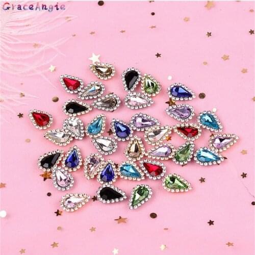 10pcs/lot Waterdrop Glass Rhinestones With Claw Sew On Crystal Stone Metal Base Buckle Costume Wedding Decoration Jewelry Making