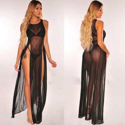 2019 Womens Bikini Swimsuit Cover up Silk Summer Beach Wear Mesh Sheer Long Dress Summer Bathing Suit Holiday Hot One Piece hot