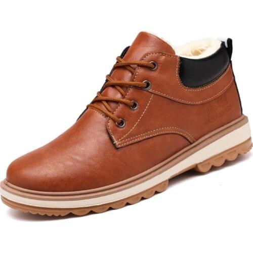 Non-Slip Winter Shoes Plush Warm Men Boots Waterproof Leather Men Snow Boots Outdoor Men Military Ankle Boots Hiking Boots