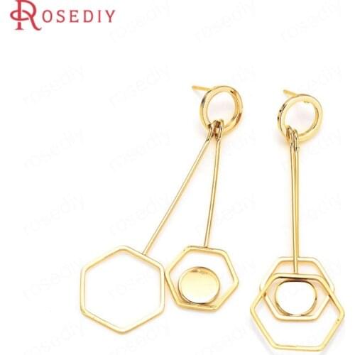 35912)4PCS 22x69MM 24K Gold Color Brass Geometric Tassel Stud Earrings High Quality Diy Jewelry Findings Accessories