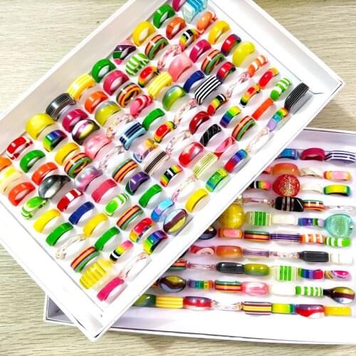50pcs Nice Assort Style Girls Women Resin Ring Wholesale Party Gift Cute Jewelry