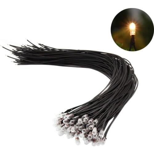 50pcs Clear 3mm 1.5V 100mA Miniature Pre-Wired Grain of Wheat Bulbs Warm White GPW02W