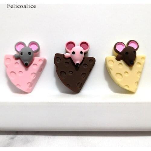 8pcs 16*21mm Kawaii Cheese Mouse Pendants Flat Back Animal Resin Charms Necklace Pendant Hair Jewelry Making Accessory