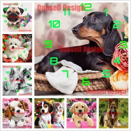 New Christmas gift diy diamond mosaic sale cute dog diamond painting full clock dog 5d diamond embroidery sale clock cute dog