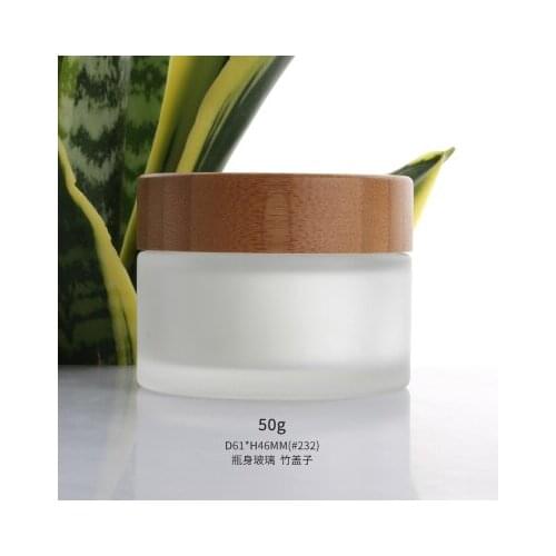 Custom Logo Beauty Frosted Glass Cream Jars Bamboo Lid Skin Care Packaging Container For Cosmetics Cream