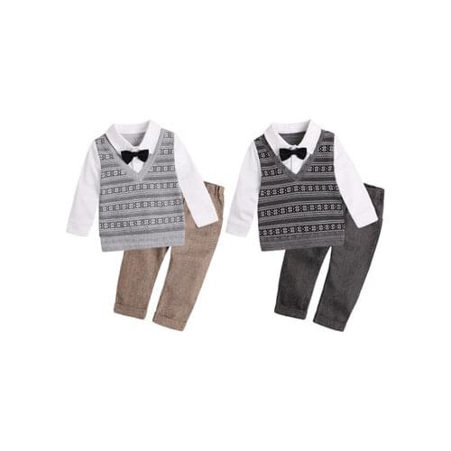 2020 Christmas Baby Boy Clothing Sets Kids Bow Tie Blouse +Trousers Wedding Party Suit Gentleman Outfits Toddler Boys Clothes