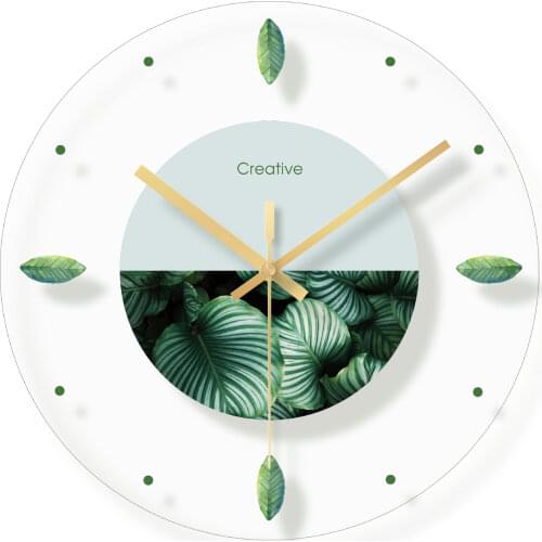 Nordic Big Silent Wall Clock Green Plants Modern Decor Glass Home Wall Decoration Kitchen Secret Stash Reloj Cocina Decor SC203