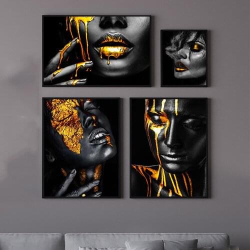 Black gold Nude luxurious Art Woman Painting on Canvas Cuadros Poster and Print Scandinavian Wall Picture for Living Room Decor