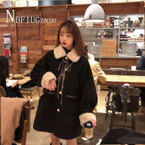 Long Style Women Woolen Coat 2020 New Imitation Lambswool Autumn Winter Female Jacket
