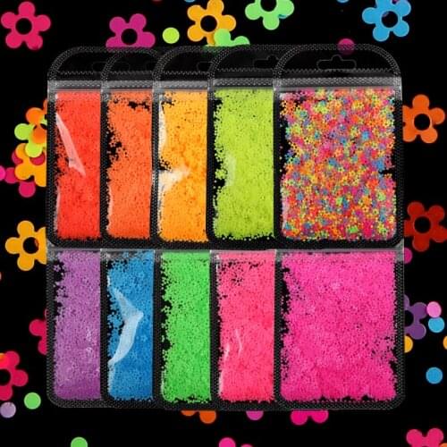 10Pcs Fluorescence Flowers Shaped Nail Art Sequins Sparkly Glitter Flakes Slices Nails Accessories Spring French Polish Manicure