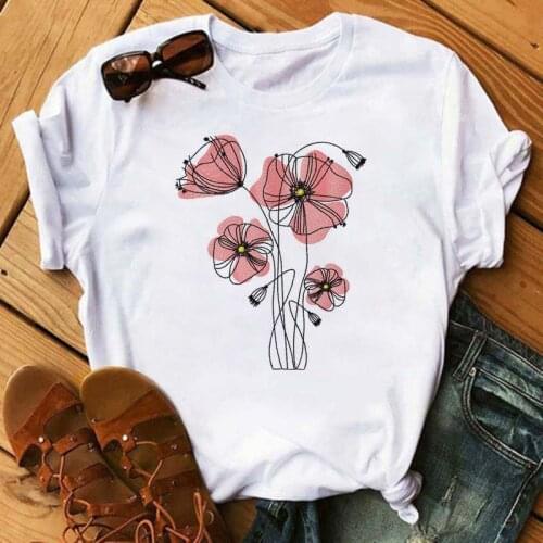 Floral Flower T Shirt Women Summer Casual Tshirts Tees Harajuku Korean Style Graphic Tops Kawaii Female T-shirts Clothes