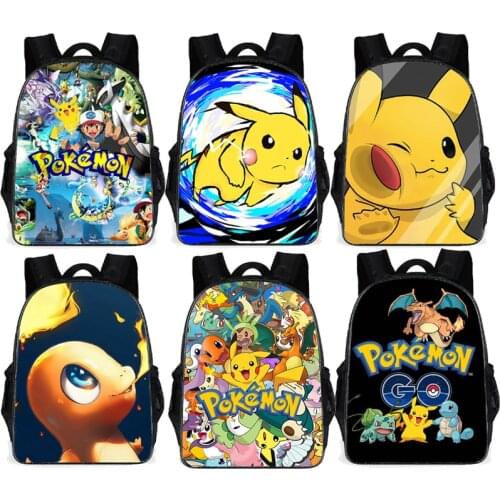 16 Inch Pokemon Eevee Bulbasaur Canvas Backpack Pikachu Students Shoulders Bag Pocket Monster Haunter Schoolbags Laptop Bags