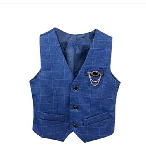 Boys Suit Vest Plaid Children Party Host Stage Wedding Costume Little Kids Waistcoat Kids Gentleman Outfit Vest Clothing