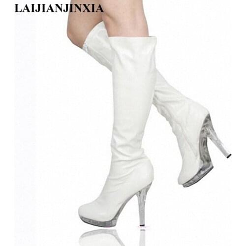 LAIJIANJINXIA PU Leather High Heels Night Club Paryt Boots Dance Shoes Women Sexy Dance Boots Platform Motorcycle Shoes B-026