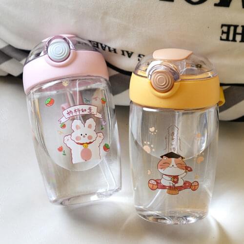 Cute Cartoon Kids Sippy Cup Milk Juice Water Bottle With Straw Drop-proof Plastic Water Cup Summer Outdoor Portable Bottle