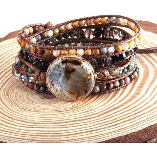 RH Fashion Bohemia Jewelry Beaded Armbander Big Aga Charm 5 Strands Woven Wrap Bracelets Dropship