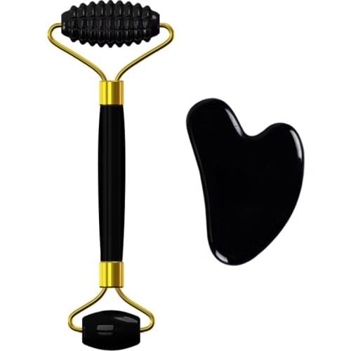 Jade Roller And Gua Sha Set Face Massager Obsidian Healing Stone Skin Care Massage Roller Guasha Scraper Kit