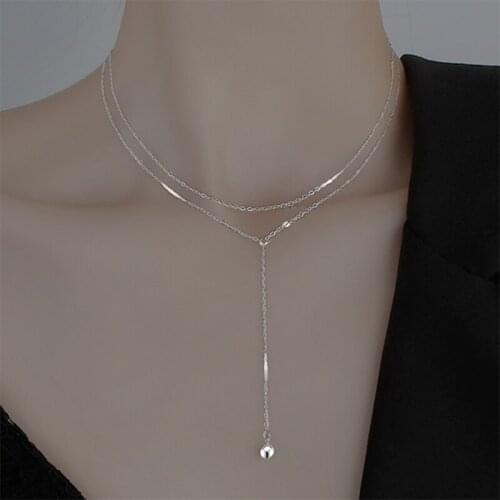 New Fashion 316L Stainless Steel Double Layer Womens Gold Silver Color Beads Flat Chain Choker Coin Pendant Necklaces Jewelry