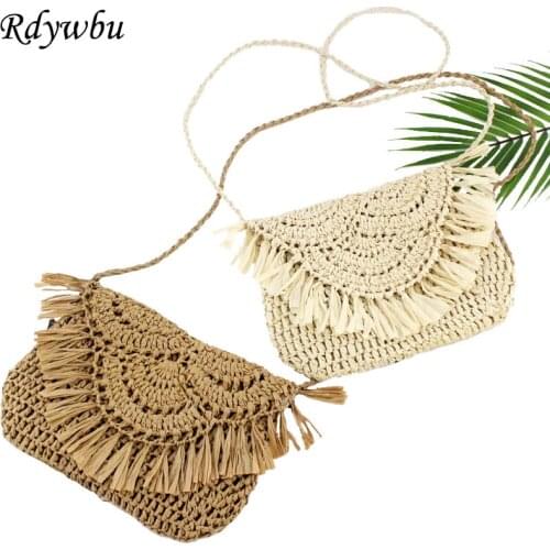 Rdywbu Summer Fringe Crochet Straw Beach Bag Girls Fringe Woven Shoulder Bag Women New Tassels Handmade Straw Crossbody Bag B773