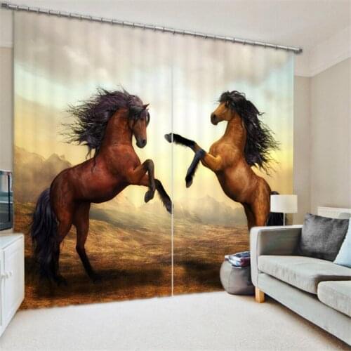 Customized Horse Luxury 3D Blackout Window Curtain Drapes For Living room Bed room Hotel Wall Tapestry Cortinas