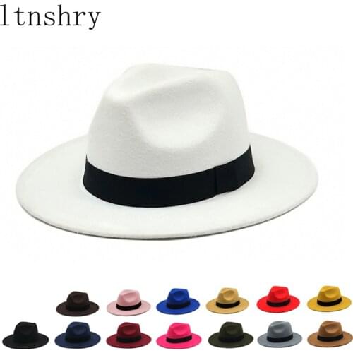 Witner Autumn for Woman Vintage Fedora Men Wool Wide Brim Top Hat Chapeau white Black Church Hat Bowler Ladies womens Jazz Hats
