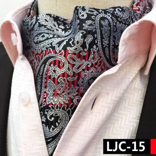 Top Design Necktie Stylish Silver Floral Ascot Vintage British Style Jacquard Woven Ascots for Men