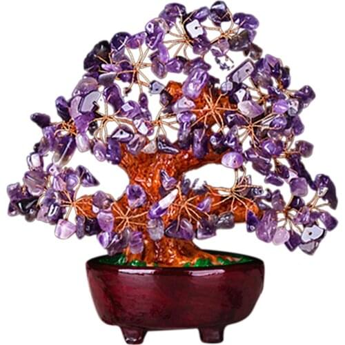Ornaments Fortune Good Luck Feng Shui Home Office Mini Bonsai Style Living Room Craft Table Decoration Wealth Crystal Money Tree