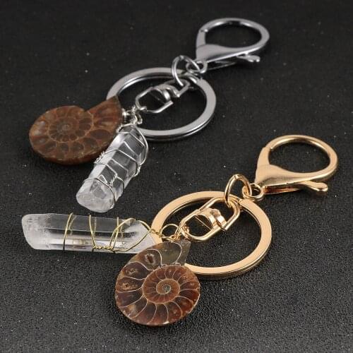 Bohemia Boho Beach Conch Natural White Crystal Stone Pendant Key Chain Men Women Gilrs Car Bag Keychain Holder Cute Jewelry Gift