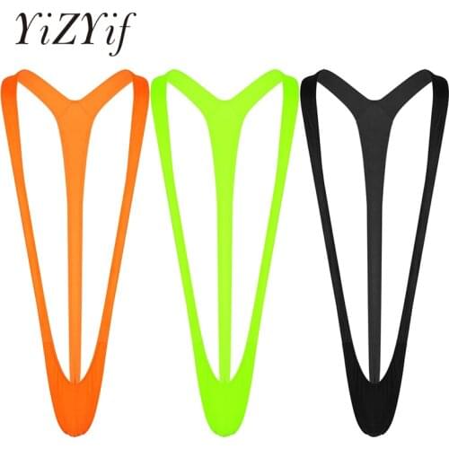 Bright Fluoro Sexy Men Mankini Thong underwear Stretch Open Deep V-Neck Gay Men Beach Swimwear men Swimsuit Hot Men Lingerie