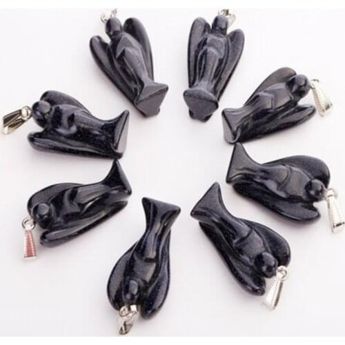 Yingwu Wholesale 10Pcs/lot natural blue sand stone Carved Angel Charms Pendants for Neclace Jewelry free shipping