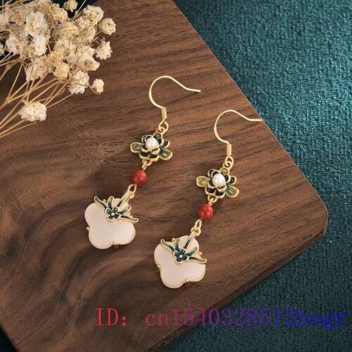 White Jade Flower Earrings Zircon Natural 925 Silver Amulet Crystal Women Gifts Fashion Gemstone Charm Jewelry Chalcedony