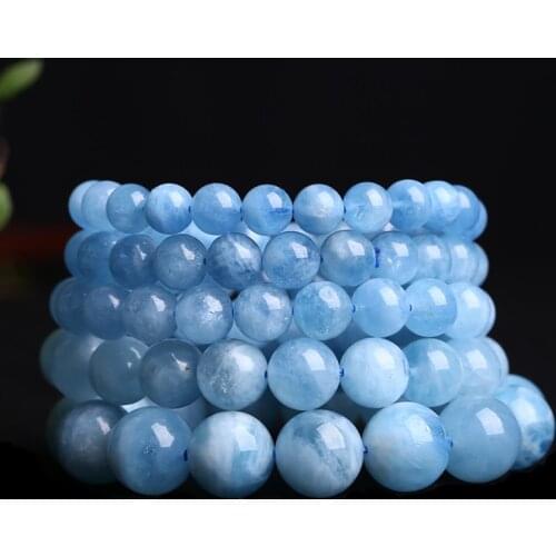 6-12mm Light Blue Aquamarines Beads Bracelet For Women 7.5inch Needlework DIY Bracelet Girl Trinket Boy Jewelry For Party