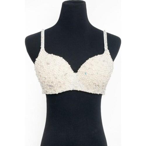 Women hot belly dance bra top pearl belly dance costume fashion Night dance bra belly dance wear Sexy belly Dancing clothes bra