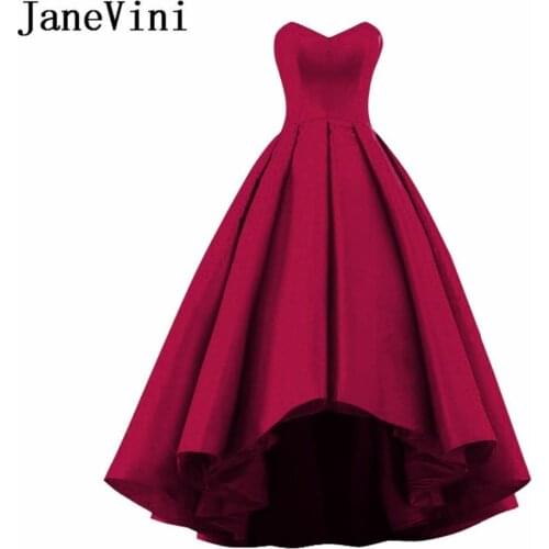 JaneVini 2018 Simple High Low Satin Long Burgundy Bridesmaid Dresses for Women Sweetheart Backless Floor Length Prom Party Gowns