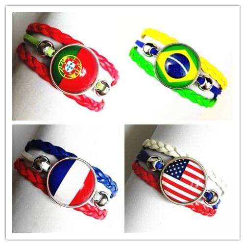 1pc National flag, the United States, Brazil, Portugal, France, Germany, Italy, England, Algerian Leather bracelet for women men